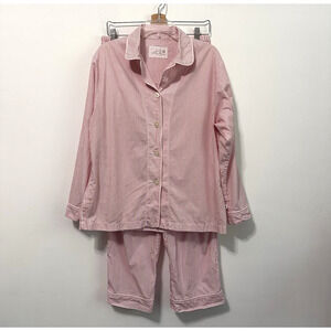 The Cats Pajamas Pajama Set Pull On Pants Button Shirt Pink Size M Long Sleeve